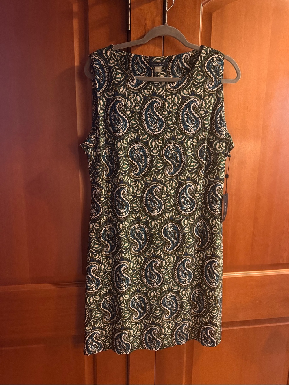 Tommy Hilfiger Sleeveless Paisley Shift Dress in Green and Black